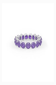 White Rhodium Finish Purple Cubic Zirconia Ring In Sterling Silver