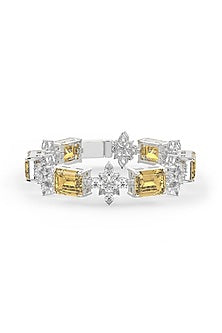 White Rhodium Finish Yellow Cubic Zirconia Stone Tennis Bracelet In Sterling Silver
