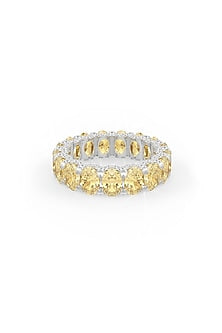 White Rhodium Finish Yellow Cubic Zirconia Stone Ring In Sterling Silver