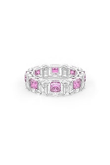 White Rhodium Finish Pink Cubic Zirconia Stone Ring In Sterling Silver