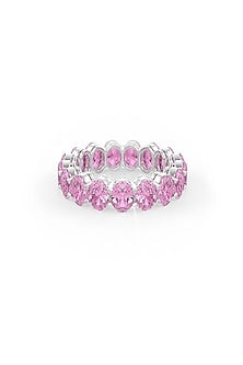 White Rhodium Finish Pink Cubic Zirconia Stone Ring In Sterling Silver