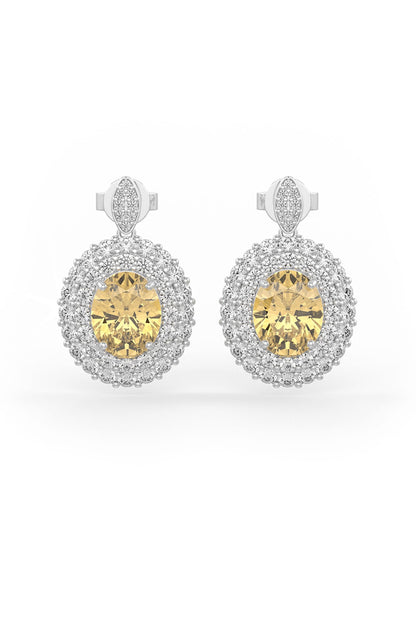 White Rhodium Finish Yellow Cubic Zirconia Dangler Earrings In Sterling Silver