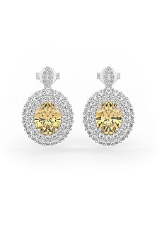 White Rhodium Finish Yellow Cubic Zirconia Dangler Earrings In Sterling Silver