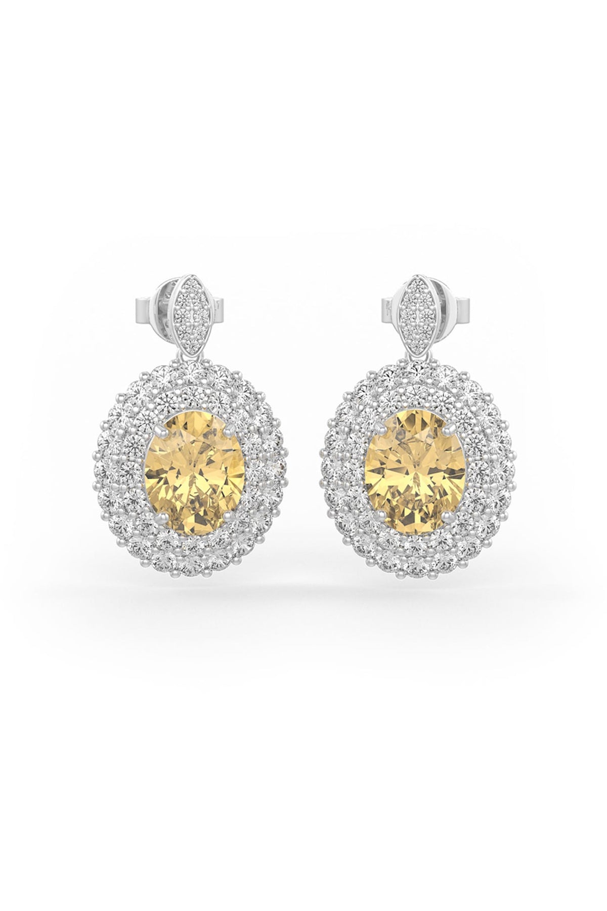 White Rhodium Finish Yellow Cubic Zirconia Dangler Earrings In Sterling Silver