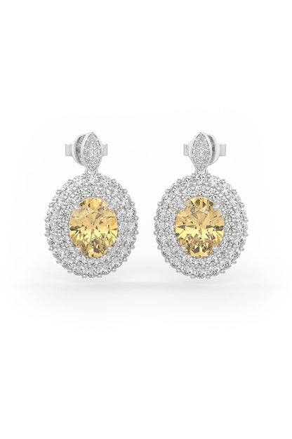 White Rhodium Finish Yellow Cubic Zirconia Dangler Earrings In Sterling Silver