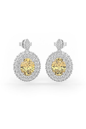 White Rhodium Finish Yellow Cubic Zirconia Dangler Earrings In Sterling Silver