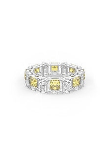 White Rhodium Finish Yellow Cubic Zirconia Stone Ring In Sterling Silver