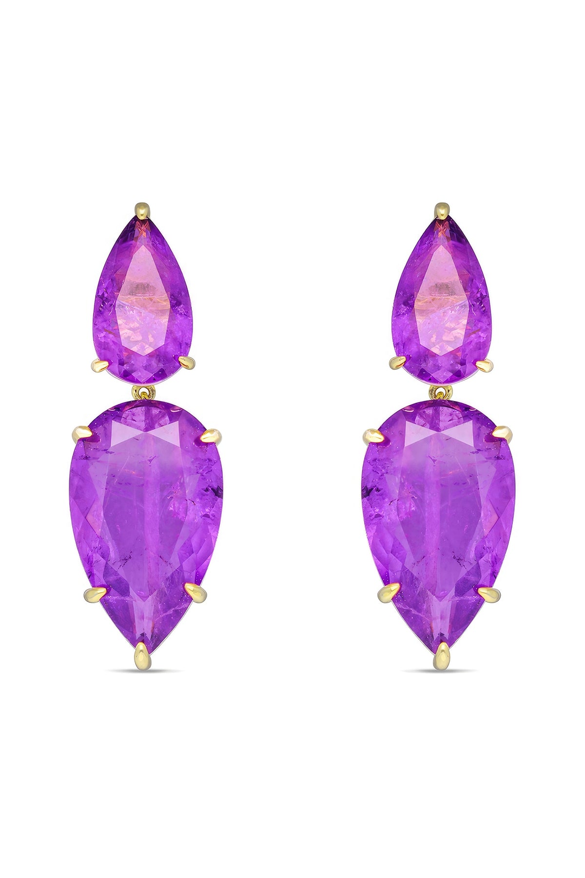 Gold Finish Purple Natural Stone Dangler Earrings In Sterling Silver