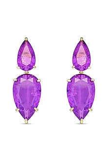 Gold Finish Purple Natural Stone Dangler Earrings In Sterling Silver