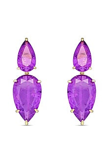Gold Finish Purple Natural Stone Dangler Earrings In Sterling Silver