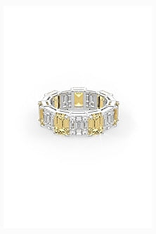 White Rhodium Finish Yellow Cubic Zirconia Stone Ring In Sterling Silver