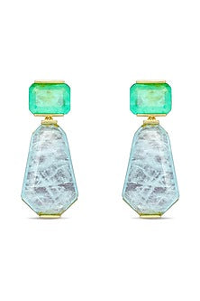 Gold Finish Turquoise & Sky Blue Natural Stone Dangler Earrings In Sterling Silver
