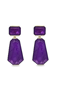 Gold Finish Purple Natural Stone Dangler Earrings In Sterling Silver