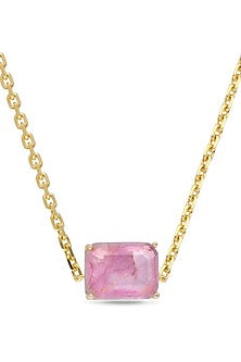 Gold Finish Plum Pink Natural Stone Amulet Pendant Necklace In Sterling Silver