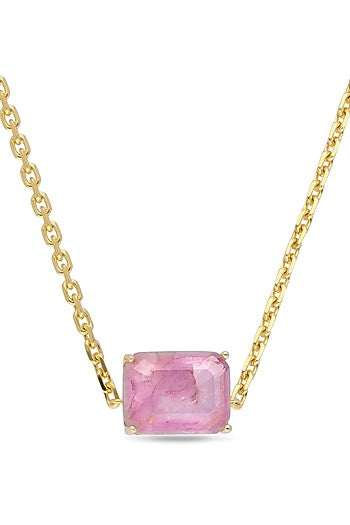 Gold Finish Plum Pink Natural Stone Amulet Pendant Necklace In Sterling Silver