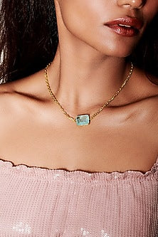 Gold Finish Pale Turquoise Natural Stone Amulet Pendant Necklace In Sterling Silver
