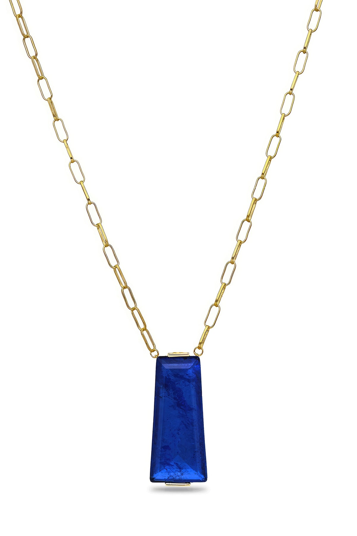 Gold Finish Dark Blue Moon Stone Pendant Necklace In Sterling Silver