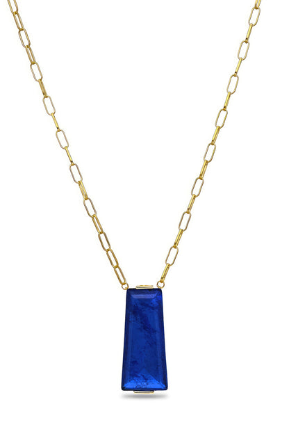 Gold Finish Dark Blue Moon Stone Pendant Necklace In Sterling Silver