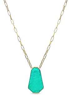 Gold Finish Turquoise Natural Stone Pendant Necklace In Sterling Silver