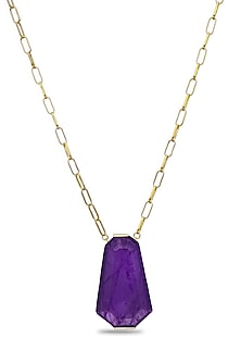 Gold Finish Purple Natural Stone Pendant Necklace In Sterling Silver