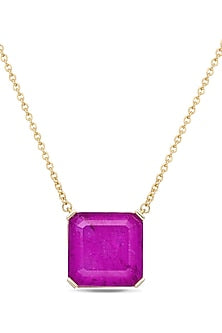 Gold Finish Dark Magenta Natural Stone Pendant Necklace In Sterling Silver
