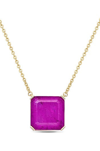 Gold Finish Dark Magenta Natural Stone Pendant Necklace In Sterling Silver