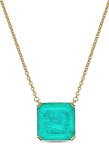Gold Finish Turquoise Natural Stone Pendant Necklace In Sterling Silver