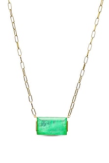 Gold Finish Cyan Green Natural Stone Oasis Pendant Necklace In Sterling Silver