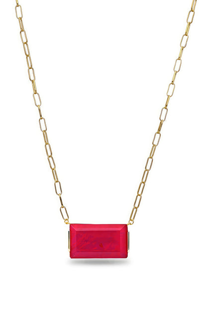 Gold Finish Deep Pink Natural Stone Oasis Pendant Necklace In Sterling Silver