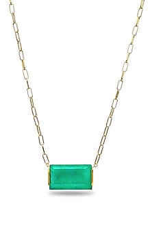 Gold Finish Emerald Green Natural Stone Oasis Pendant Necklace In Sterling Silver