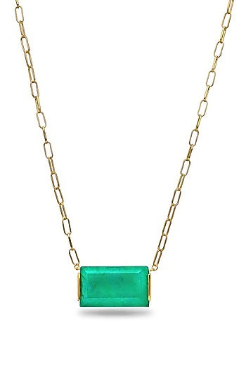 Gold Finish Emerald Green Natural Stone Oasis Pendant Necklace In Sterling Silver