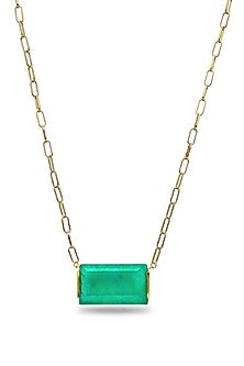 Gold Finish Emerald Green Natural Stone Oasis Pendant Necklace In Sterling Silver