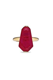 Gold Finish Deep Pink Natural Stone Adjustable Oasis Ring In Sterling Silver