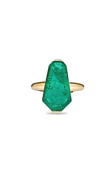 Gold Finish Emerald Green Natural Stone Adjustable Oasis Ring In Sterling Silver