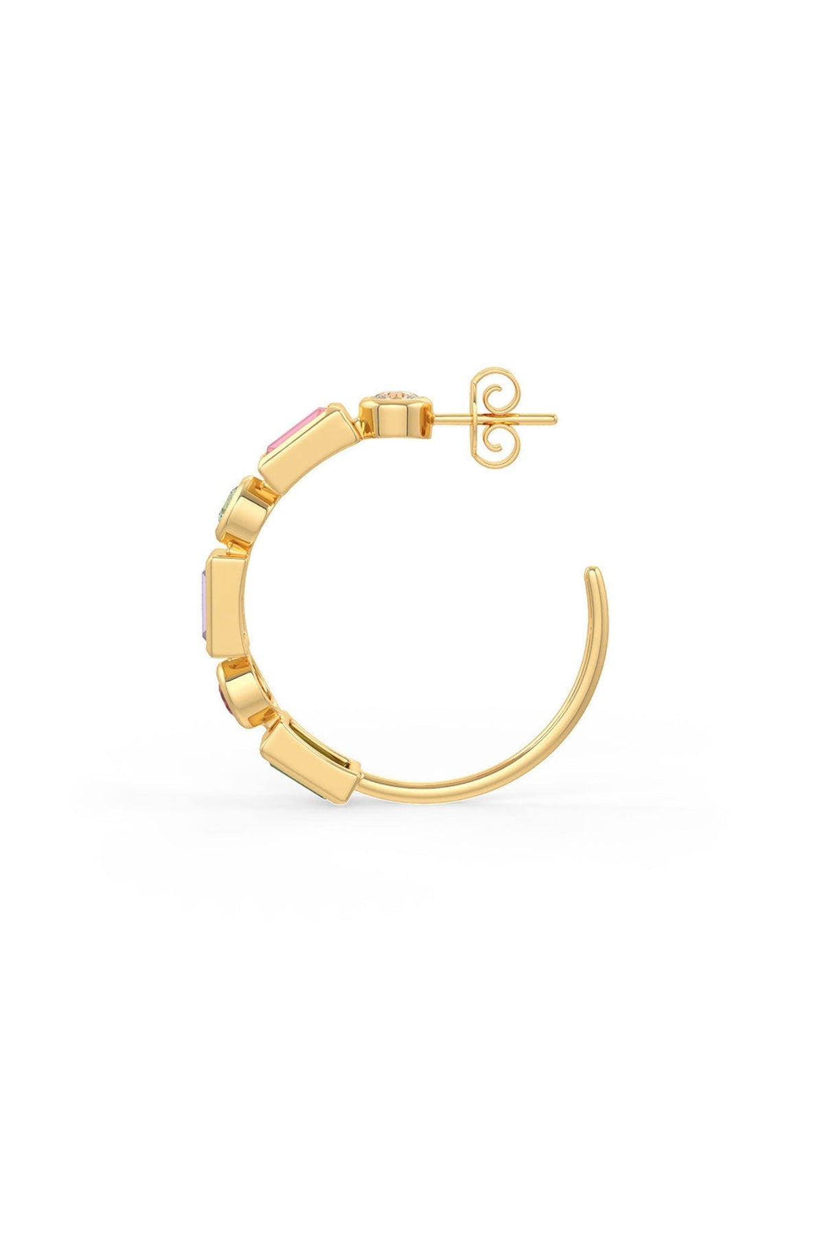 Gold Plated Multi-Colored Semi Precious Stone Hoop Earrings In Sterling Silver