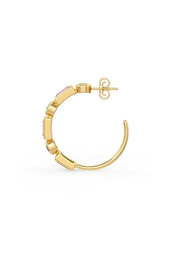 Gold Plated Multi-Colored Semi Precious Stone Hoop Earrings In Sterling Silver