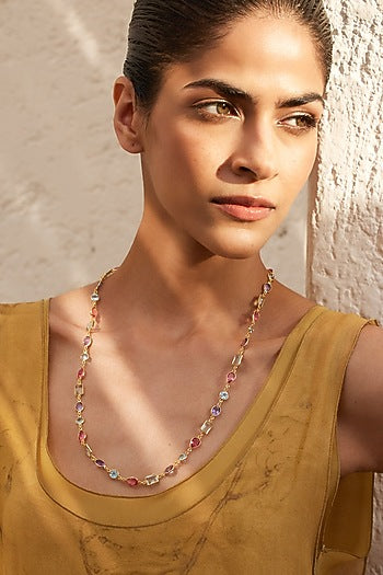 Gold Plated Multi-Colored Stone Marina Mirage Necklace In Sterling Silver