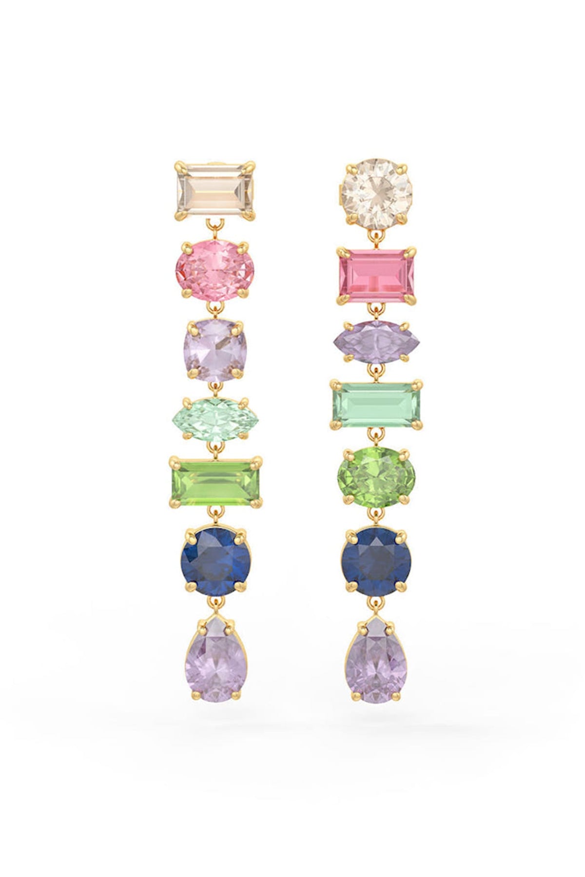 Gold Finish Morganite Hydro & Tourmaline Stone Dangler Earrings In Sterling Silver