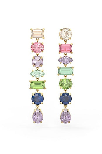 Gold Finish Morganite Hydro & Tourmaline Stone Dangler Earrings In Sterling Silver