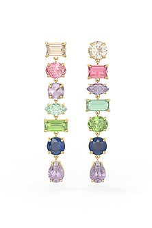 Gold Finish Morganite Hydro & Tourmaline Stone Dangler Earrings In Sterling Silver