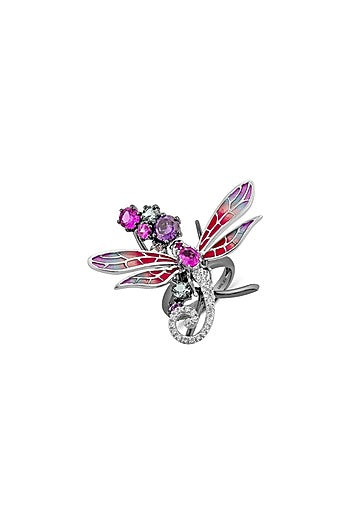 White Finish Pink Stone Ring In Sterling Silver