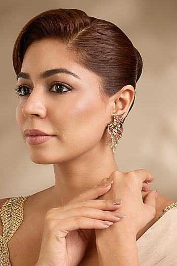 Gold Finish Statement Earrings In Sterling Silver