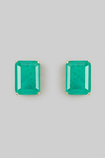 Green Stud Earrings In Sterling Silver