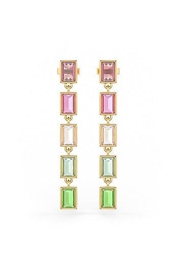 Gold Finish Rhodolite Hydro & Amethyst Stone Dangler Earrings In Sterling Silver