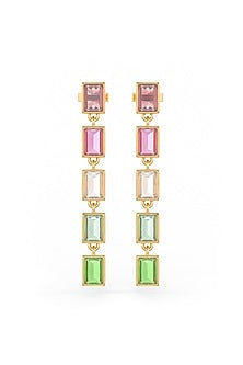 Gold Finish Rhodolite Hydro & Amethyst Stone Dangler Earrings In Sterling Silver