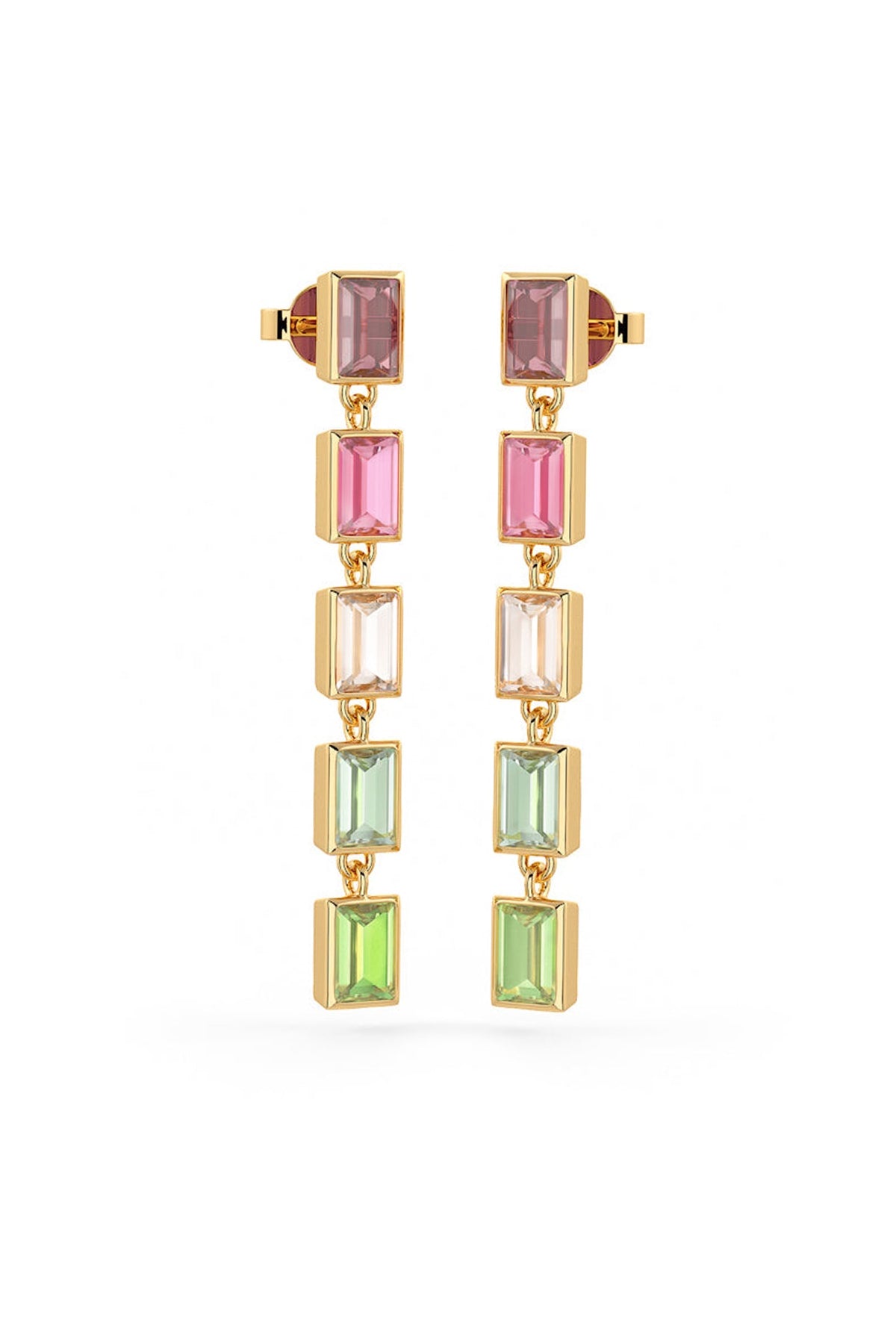 Gold Finish Rhodolite Hydro & Amethyst Stone Dangler Earrings In Sterling Silver