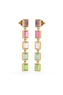 Gold Finish Rhodolite Hydro & Amethyst Stone Dangler Earrings In Sterling Silver