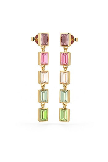 Gold Finish Rhodolite Hydro & Amethyst Stone Dangler Earrings In Sterling Silver