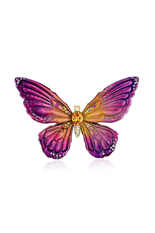 Gold Finish Butterfly Brooch In Sterling Silver