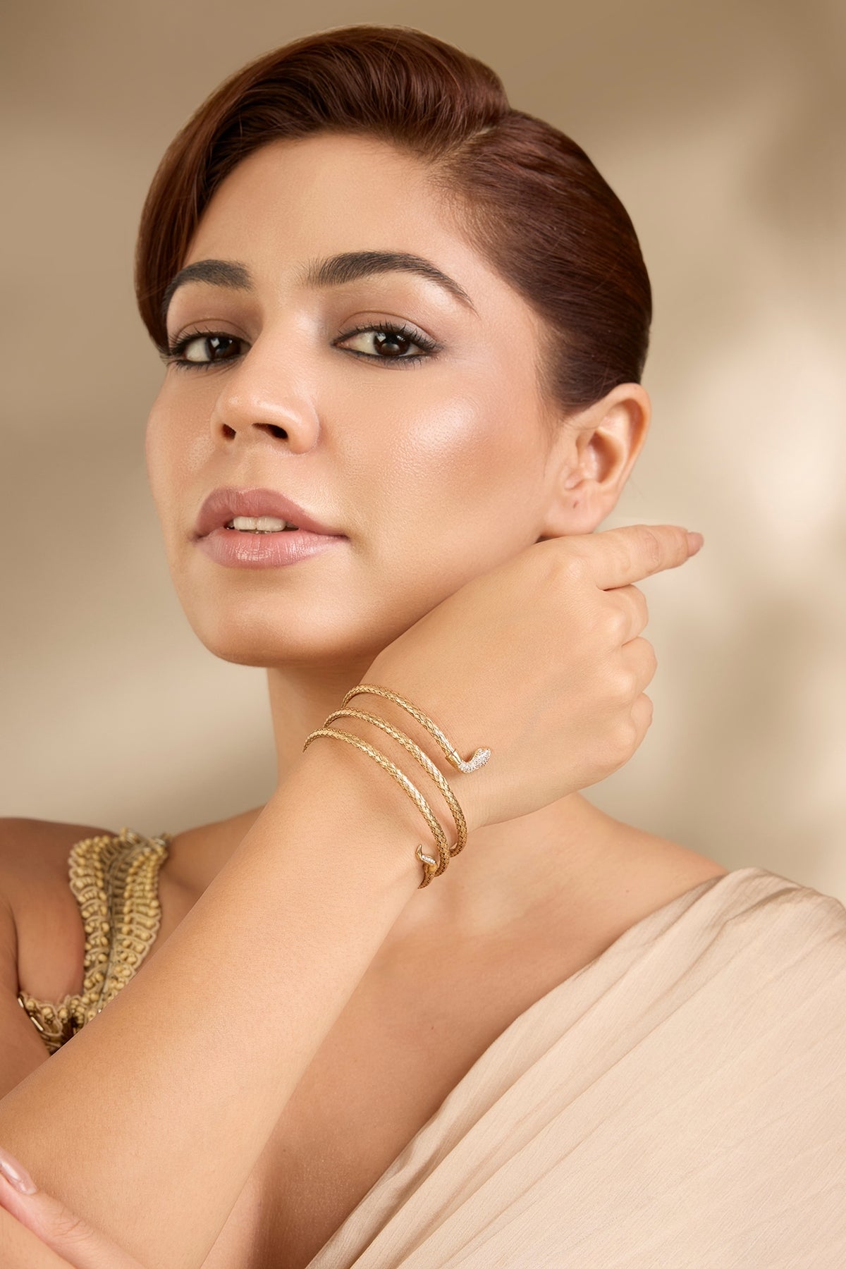 Gold Finish Bangle In Sterling Silver